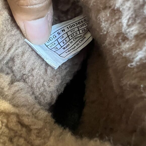 UGG Amoret Boots Black Leather Wooden Block Heel Womens Size US 10 Fold-over - Picture 8 of 9